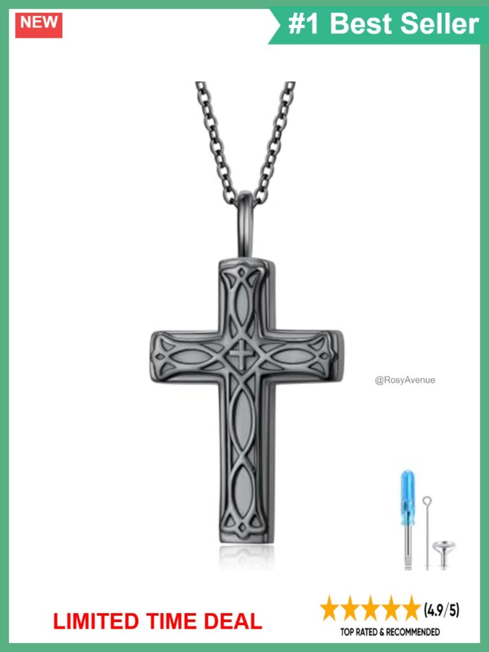 Celtic Cross Urn Necklace 925 Sterling Silver Memorial Jewelry for Ashes